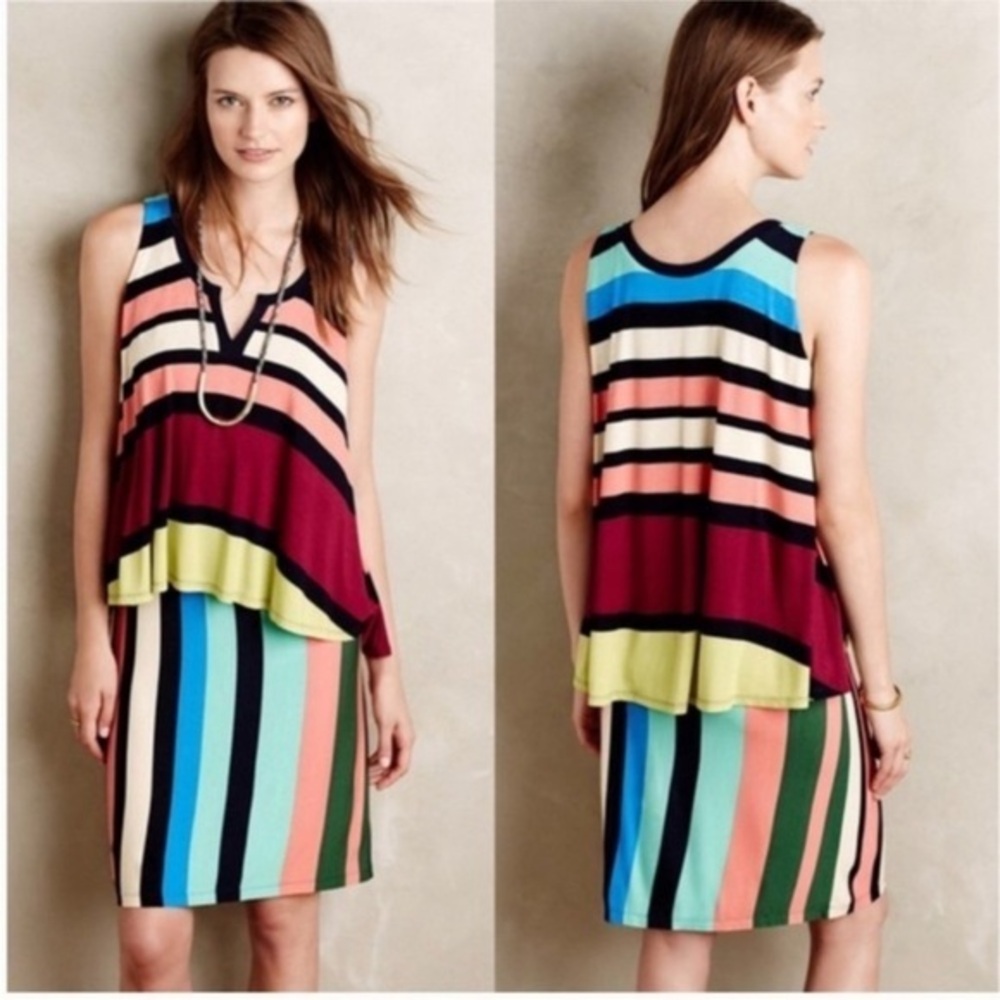 ANTHRO MAEVE DAVINA RAINBOW LAYERED STRETCHY TUNIC DRESS S